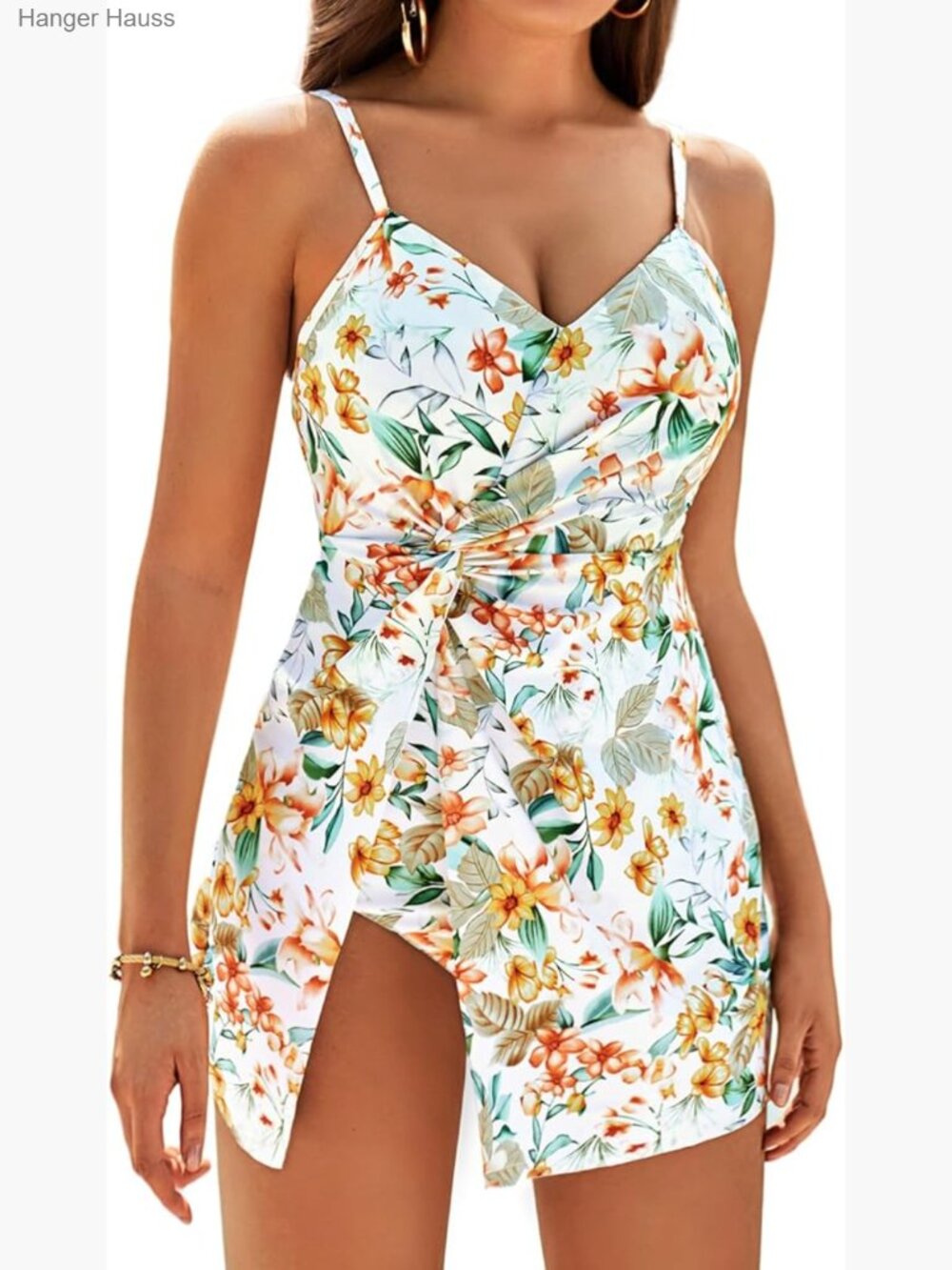 One Piece Swim Dress V Neck Tummy Control Bathing Suit Beachwear